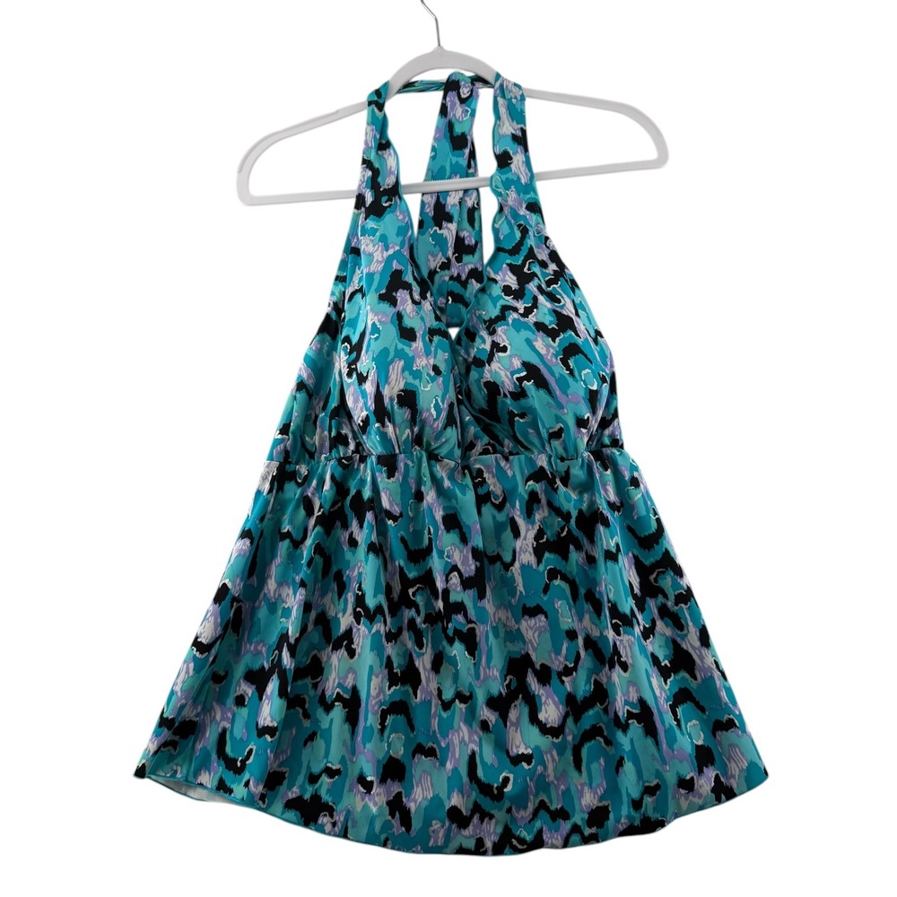 Inches Off Halter Swim Tankini Top Womens Plus Size 24W Teal Purple Vacation